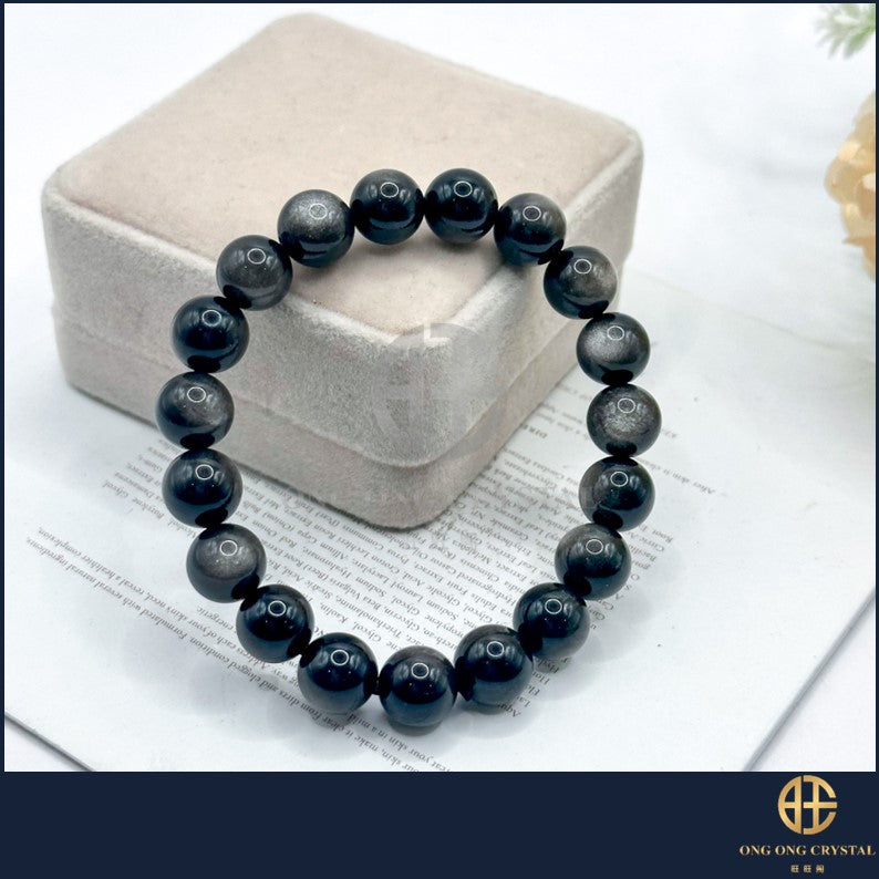 天然银曜石手串 Natural Crystal Silver Obsidian Bracelet 8MM- 10MM