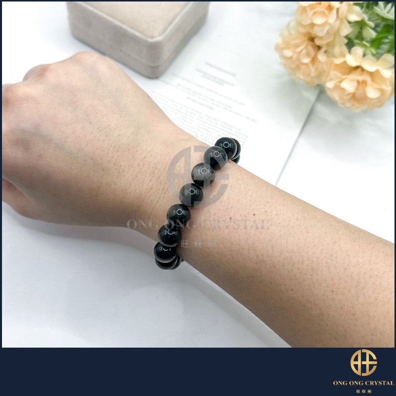 天然银曜石手串 Natural Crystal Silver Obsidian Bracelet 8MM- 10MM