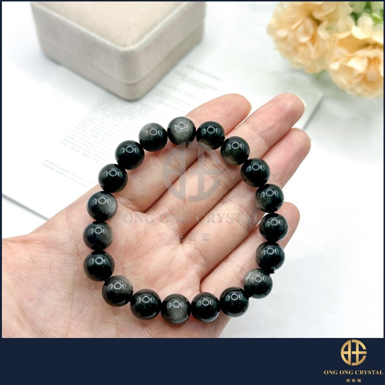 天然银曜石手串 Natural Crystal Silver Obsidian Bracelet 8MM- 10MM