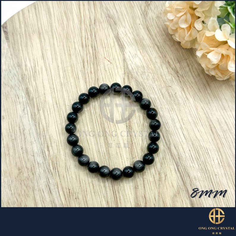 天然银曜石手串 Natural Crystal Silver Obsidian Bracelet 8MM- 10MM